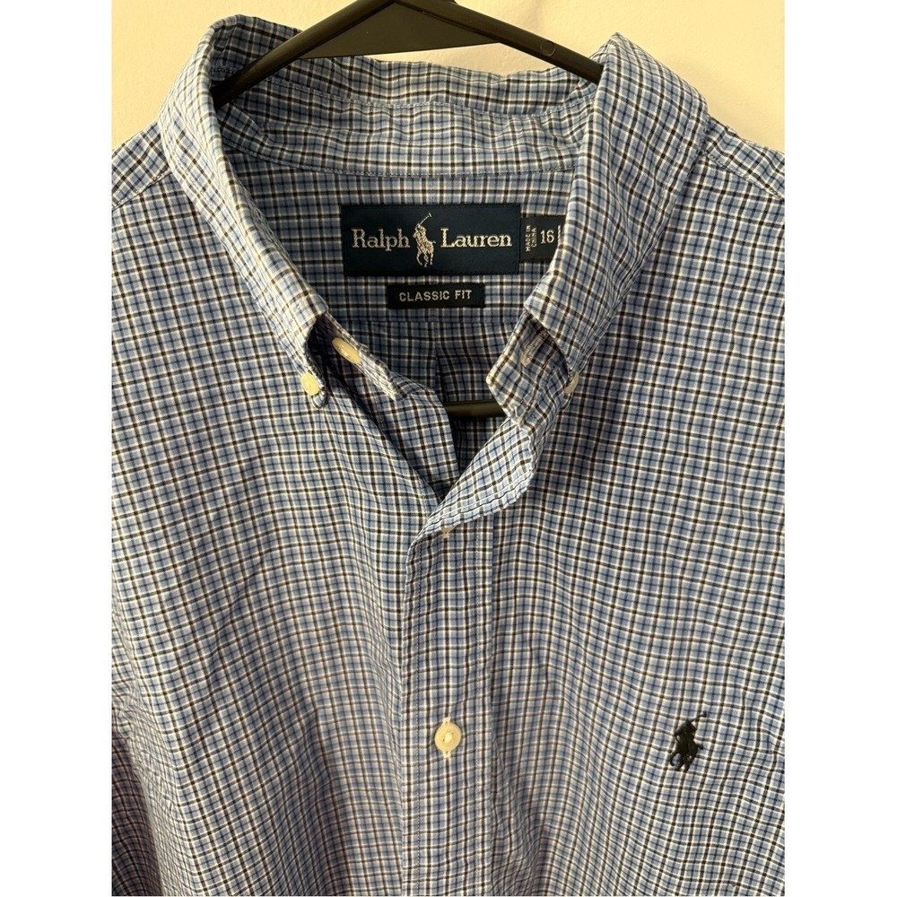 Ralph Lauren Blue and White Checked Button-Down Shirt